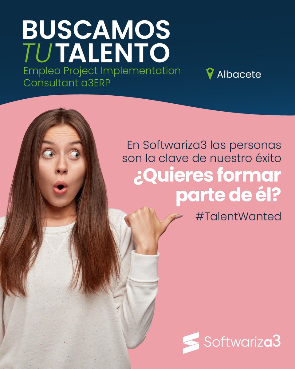 softwariza3's tweet image. ¡Buscamos talento en Albacete! 👀

Si lo tuyo es implantar soluciones ERP, en Softwariza3 tenemos una oportunidad para ti

👉 softwariza3.es/oferta-empleo-…

#Softwariza3 #a3ERP #TalentWanted