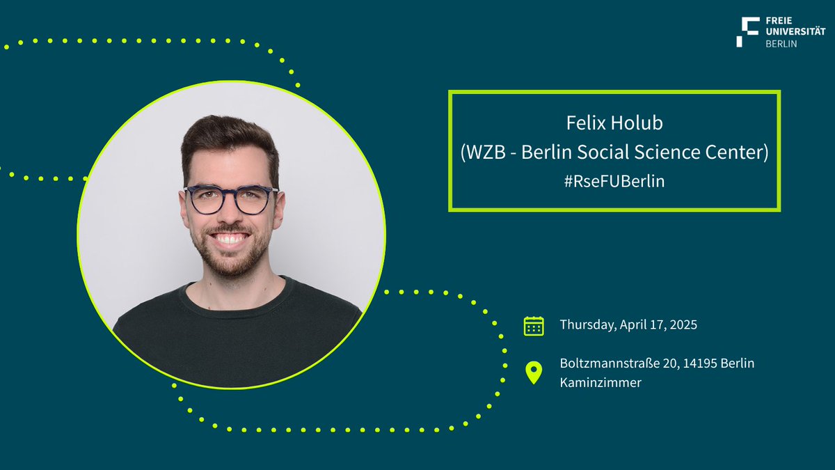 FU Berlin Economics (@fu_berlin_vwl) on Twitter photo 🗓️ Thursday, April 17:
We are very happy to welcome Felix Holub as our first guest speaker this semester at the Reasearch Seminar in Economics at <a href="/fu_berlin/">Freie Universität</a> . He will present his work on „In-group favoritism in grant evaluation processes“
#EconFUBerlin #RseFUBerlin 🗓️ Thursday, April 17:
We are very happy to welcome Felix Holub as our first guest speaker this semester at the Reasearch Seminar in Economics at <a href="/fu_berlin/">Freie Universität</a> . He will present his work on „In-group favoritism in grant evaluation processes“
#EconFUBerlin #RseFUBerlin