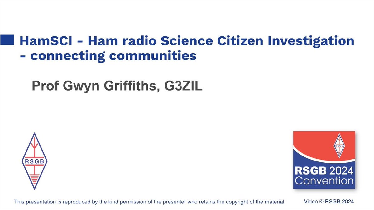 The <a href="/HamRadioSCI/">HamSCI</a> presentation by Prof Gwyn Griffiths, G3ZIL from the 2024 #RSGBconvention is now on our YouTube channel: youtu.be/TpMjzFoEeA8

Left wanting to find out more? Join May’s Tonight@8 when HamSCI lead Nathaniel Frissell, W2NAF presents ‘Space weather we can do