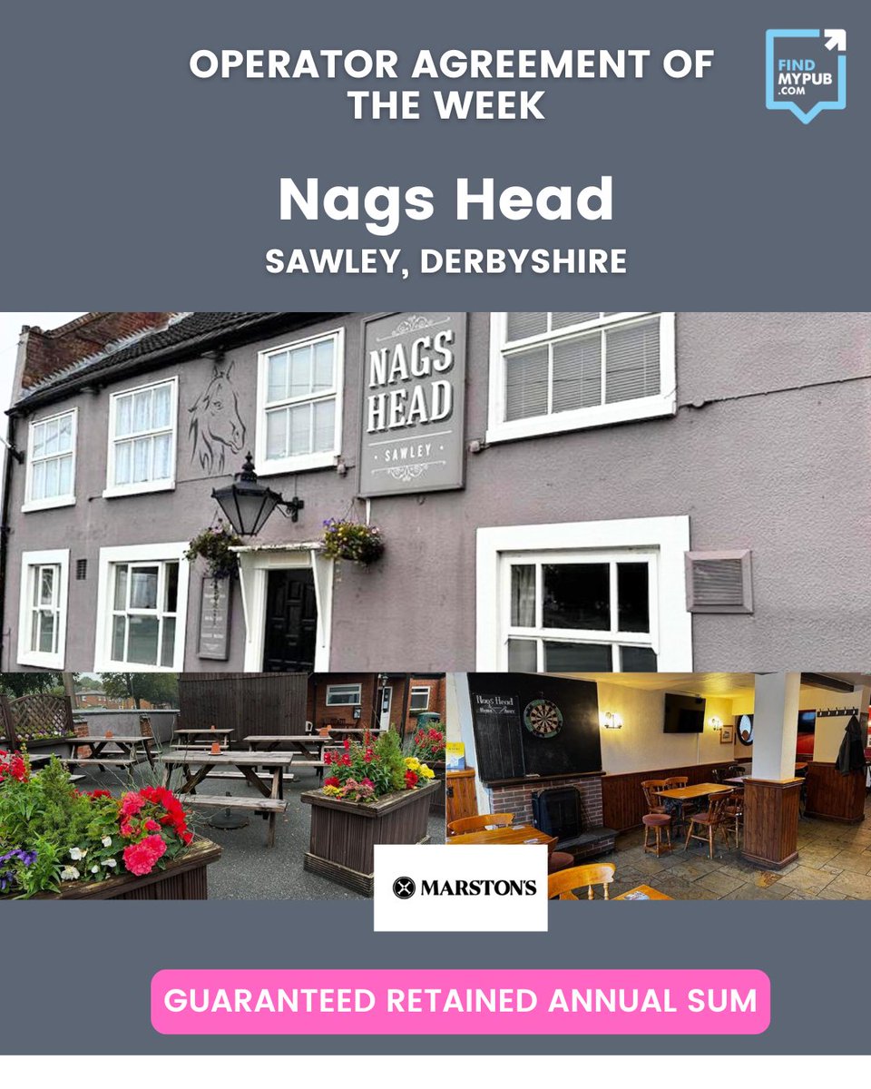 👉The Nags Head has a great location at the heart of Sawley, surrounded by local residents, and circuit drinkers.

🫵The landlords are looking for an experienced operator who is passionate about consistency

findmypub.com/properties/vie…

#runthispub #runapubwithmarstons #derbyshirepub