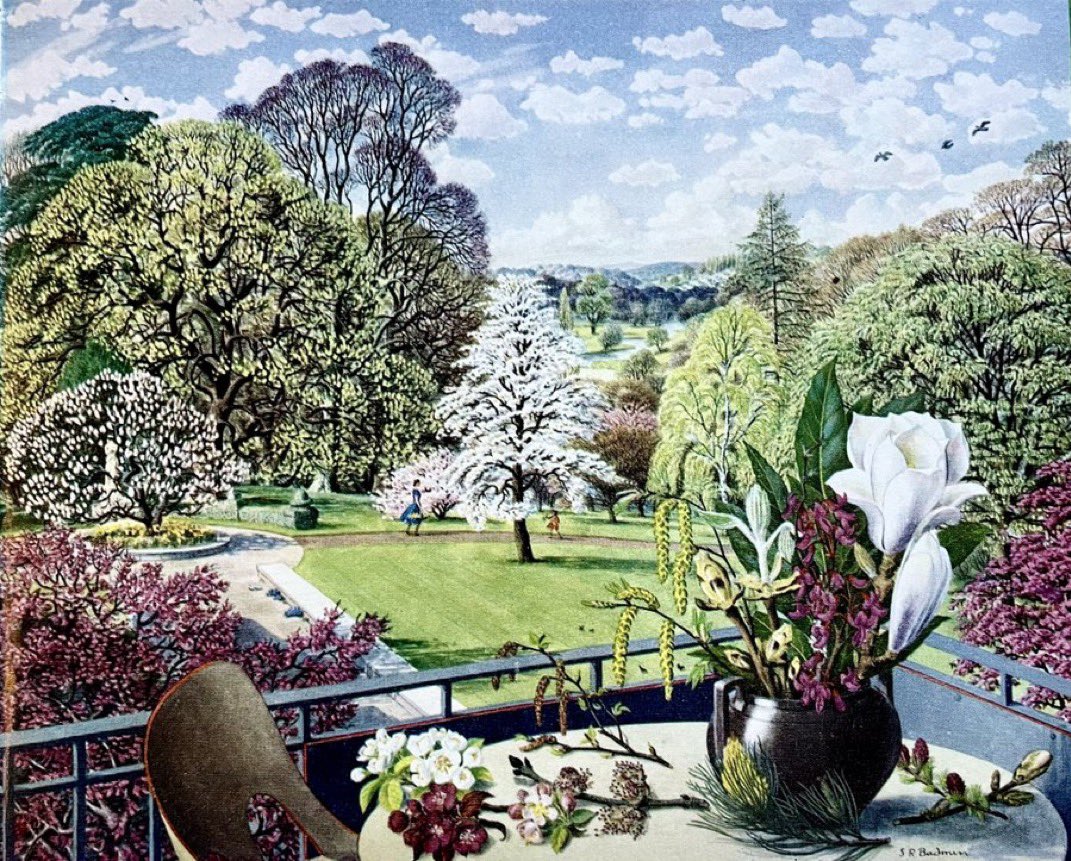 Other work by the Ladybird artists
‘April’
Shell Guide to Trees and Shrubs Artist: SR Badmin