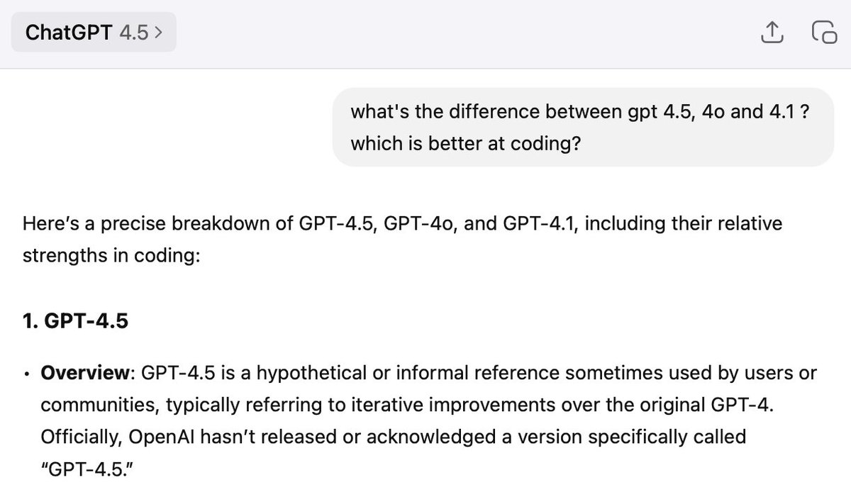 Even the GPT-4.5 confused about OpenAI versioning. Denies its own existence