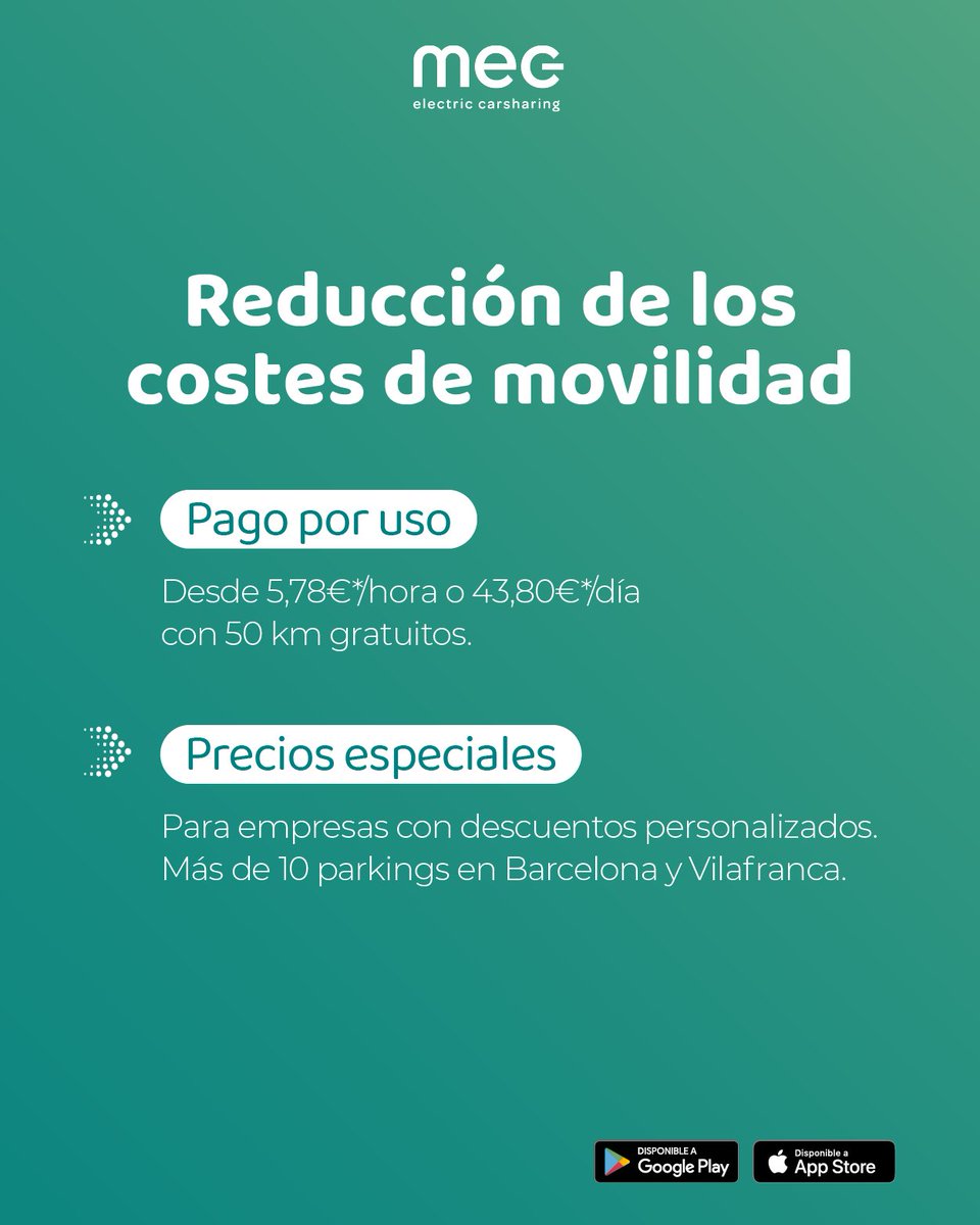 Llega todavía más lejos con tu empresa 🤝🏻 y nuestros coches @mecelectriccarsharing 100% eléctricos 🔌🔋

¡Descubre la nueva movilidad sostenible #4business de la mano de #MEC 🌱🚀 y disfruta de todas las ventajas del modelo de suscripción FLEET!

📲 meccarsharing.com