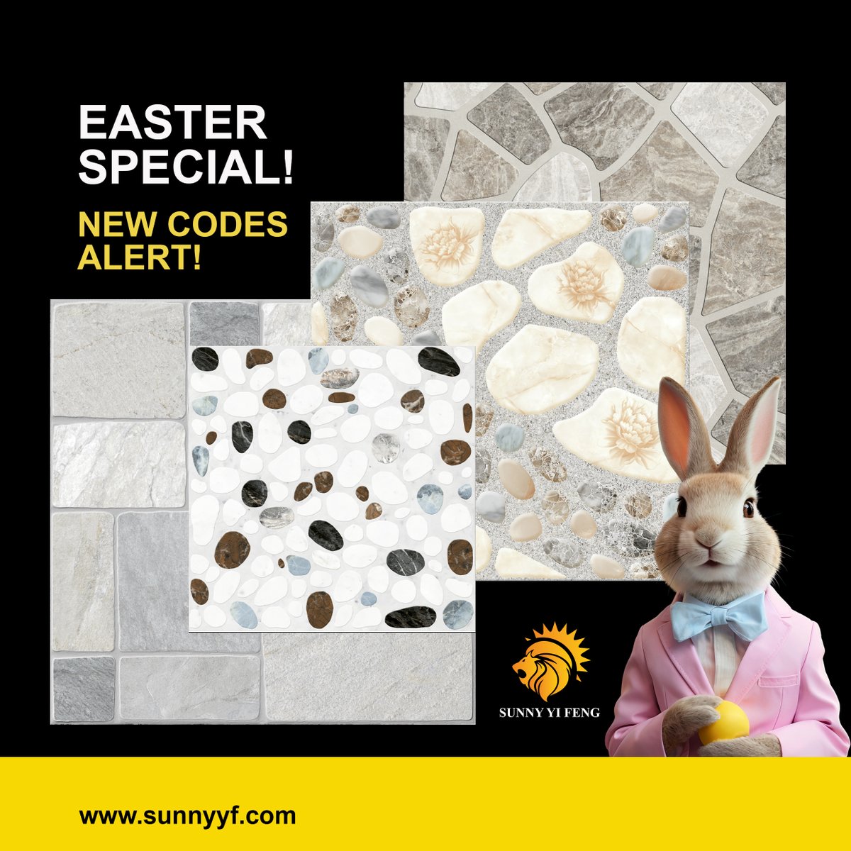 SunnyYiFeng_Ltd's tweet image. Exciting Easter news from Sunny Yi Feng Tiles! Explore our brand new YG code in the popular 400mm x 400mm size.!
#yg #tiles #MattFinish #newtilescollection