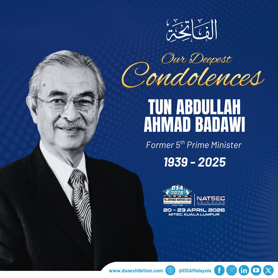We extend our deepest condolences on the passing of Tun Abdullah Ahmad Badawi, Malaysia’s 5th Prime Minister.

A statesman of integrity and wisdom, his contributions to the nation will always be remembered.

May Allah SWT bless his soul and grant him eternal peace. Al-Fatihah.