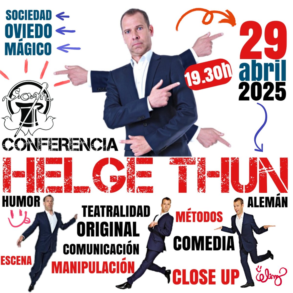 El 29 de abril nos visita Helge Thun. 
Actor, miembro del primer grupo de improvisación alemán y mago profesional durante más de 30 años.
Miembro del productivo grupo Flicking Fingers, combina humor estructurado con magia teatral.

No os lo perdáis!!