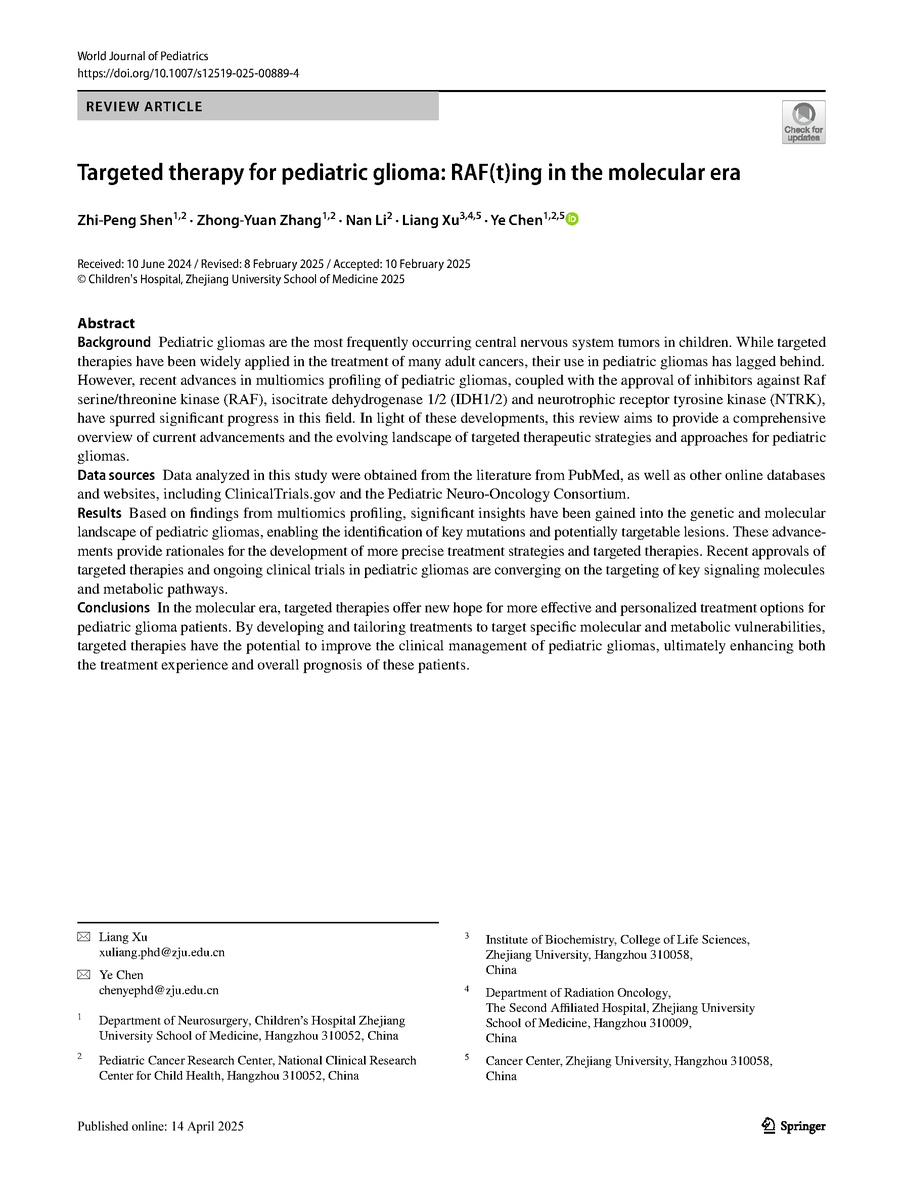World_J_Pediatr's tweet photo. New hope for kids with brain tumors: Targeted therapies like tovorafenib show 51% response rate in pediatric gliomas, with RNA sequencing improving diagnosis to 97% accuracy.
#Meded #SoMe4PedSurg #Glioma #SignalingPathway #Pediatrics #PublicHealth
https://t.co/VSwCKr07j6 https://t.co/r578vKxDfR