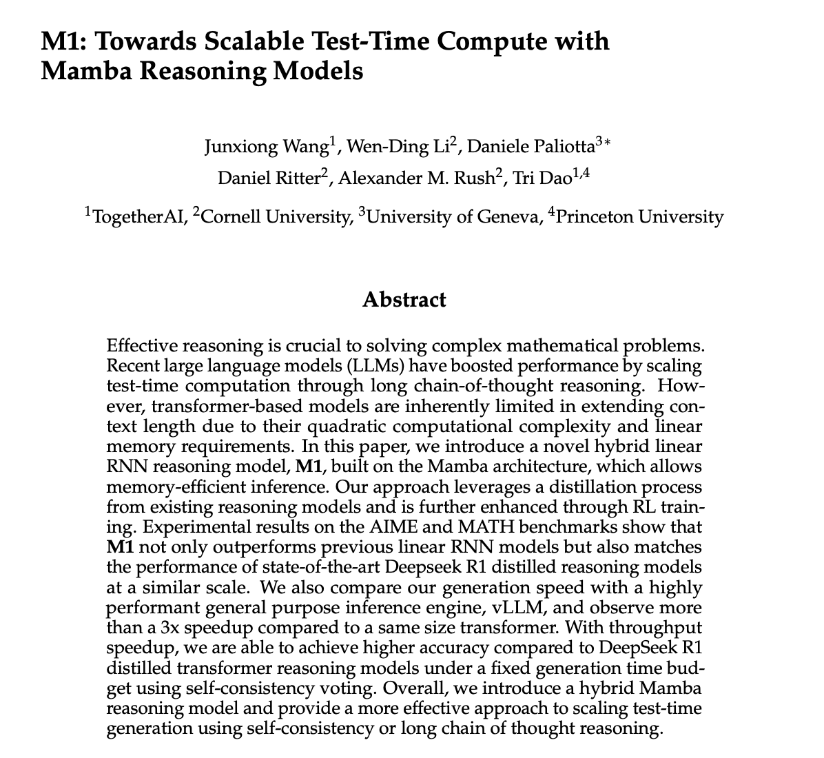 M1

Towards Scalable Test-Time Compute with Mamba Reasoning Models