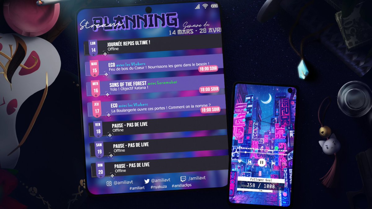 # 📢 Voici le PLANNING de la semaine ! 🗓️

Cette semaine je ne serais pas dispo du Week End ~ Donc EXCEPTIONNELLEMENT tout les lives seront condenser en début de semaine et commenceront plus tôt, à 18h !😘

Je comptes sur votre soutien les Nyakuzas !🎎🌸
#eco #frvtuber