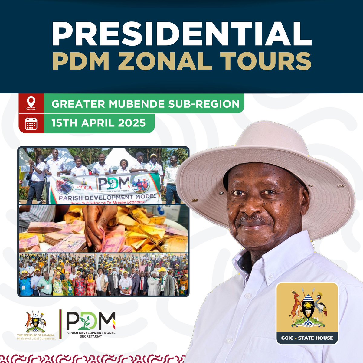 Government Citizen Interaction Centre (@gcicuganda) on Twitter photo H.E. <a href="/KagutaMuseveni/">Yoweri K Museveni</a> heads to the Greater Mubende for the Presidential PDM Zonal Tours this 15th April 2025. A continued push to lift households from subsistence to the money economy. #OpenGovUg #PDMChangingLives H.E. <a href="/KagutaMuseveni/">Yoweri K Museveni</a> heads to the Greater Mubende for the Presidential PDM Zonal Tours this 15th April 2025. A continued push to lift households from subsistence to the money economy. #OpenGovUg #PDMChangingLives