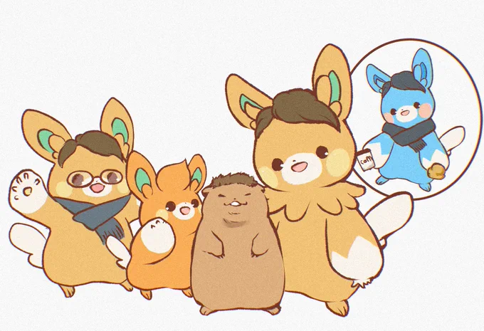 ポケモンのパモはマーモットがモデルの様です。 パモとパモットヒコとパーモットヒコと白井マーモット? #pokemonfanart