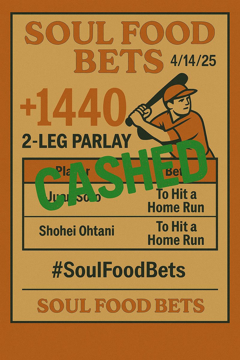 soulfoodbets's tweet photo. Today’s Recap:

CASH IT!!

Both parlays hit for us +19.03u on those.

Blue Jays do fall to the Braves -1.20u.

Overall it’s a Green Day! We go hunting again tomorrow

#SoulFoodBets https://t.co/jpfnfemMyE