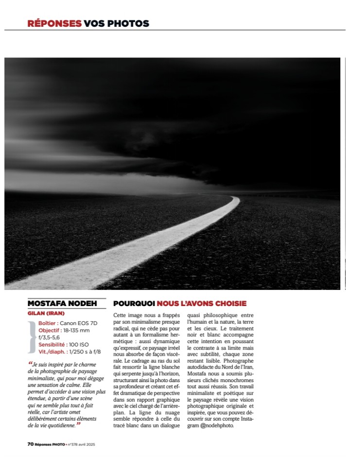 nodeh_mostafa's tweet image. Réponses Photo is one of the most prestigious and popular photography magazines in France, published since the 1990s, and it holds a special place among photography enthusiasts.
@reponsesphoto