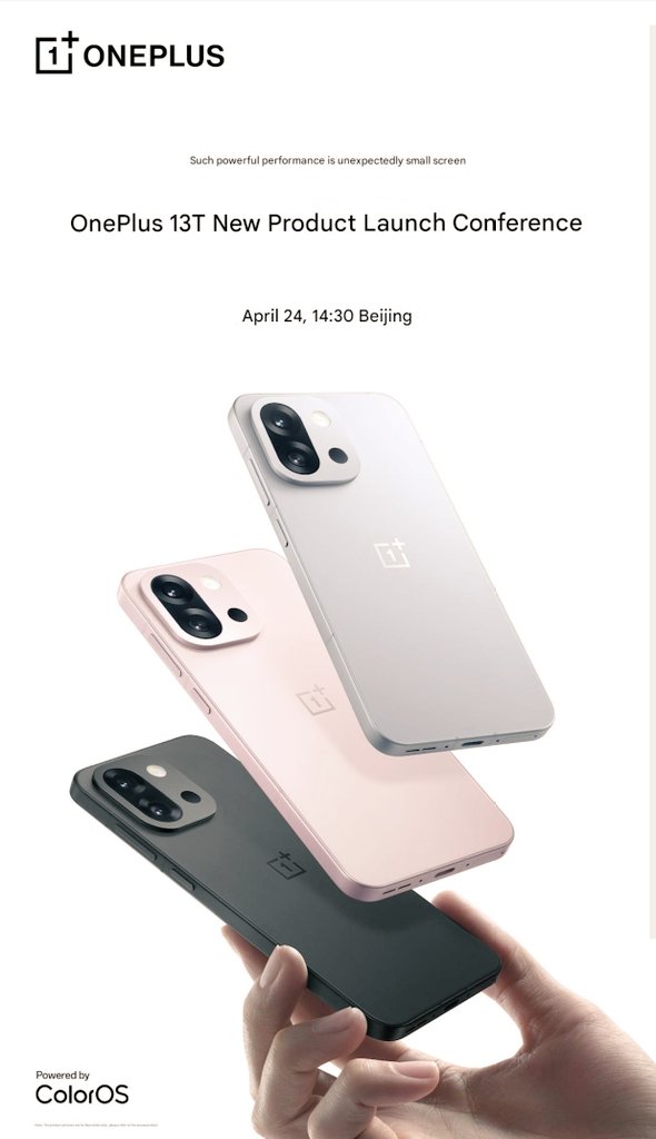 rajAnoop_'s tweet photo. OFFICIAL โ
#OnePlus 13T launching on 24th APR in China ๐จ๐ณ
๐จ will be available in 3 shades
โซ Cloud Black
โช Mist Gray
๐ฉท Heart-beating Pink
#oneplus13mini #OnePlus13T https://t.co/9S5IhuE46G