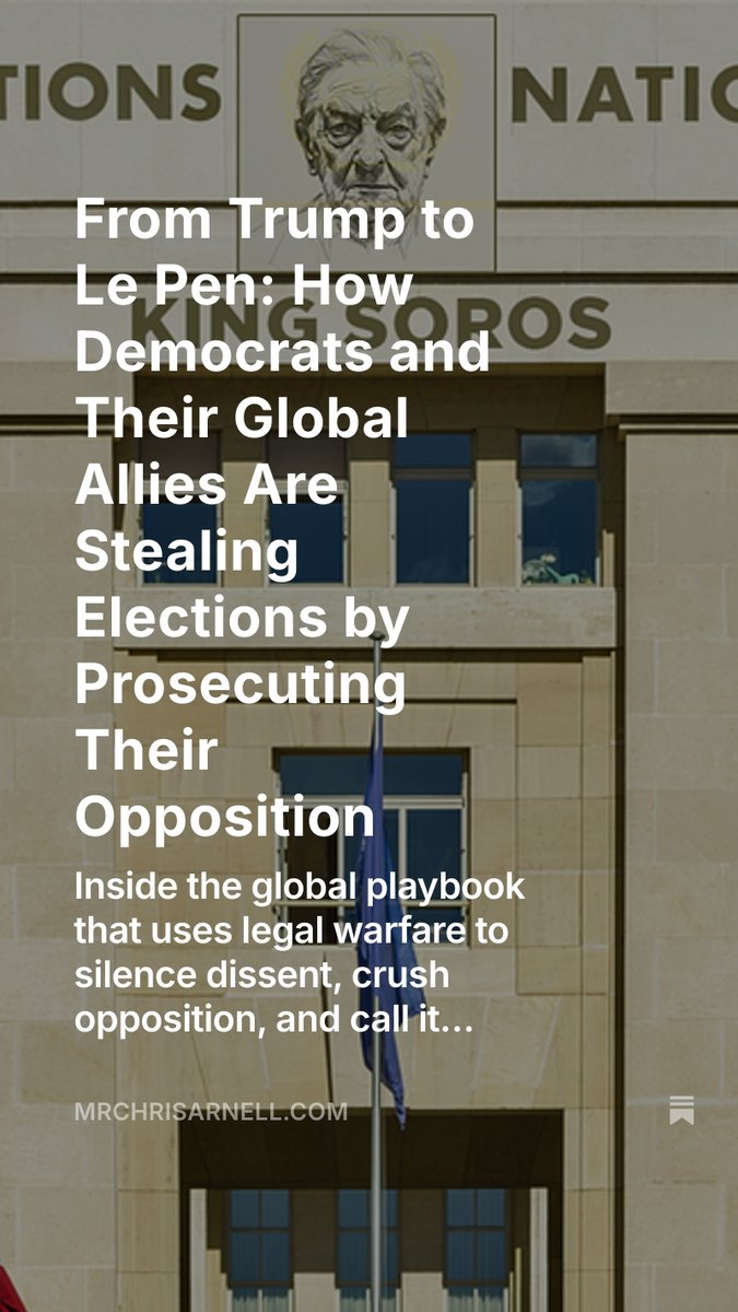 MrChrisArnell's tweet image. Everywhere conservatives are winning,
the Left isn't fighting back—
it's shutting them down.
📨 mrchr.is/LePen
#ElectionInterference #Lawfare #Trump #LePen