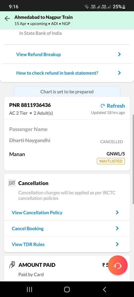 DrMananThacker's tweet photo. @makemytrip,sad to see  u celebrating  25 years ,is not able to resolve my issue , train i was to travel supposed to leave on 14/4/25 at 6.30 pm however still today 15/4/25 9.19 its system shows chart not prepared , moreover i had opted for trip gurantee,which is yet to be credit https://t.co/W4EDfbl8A9