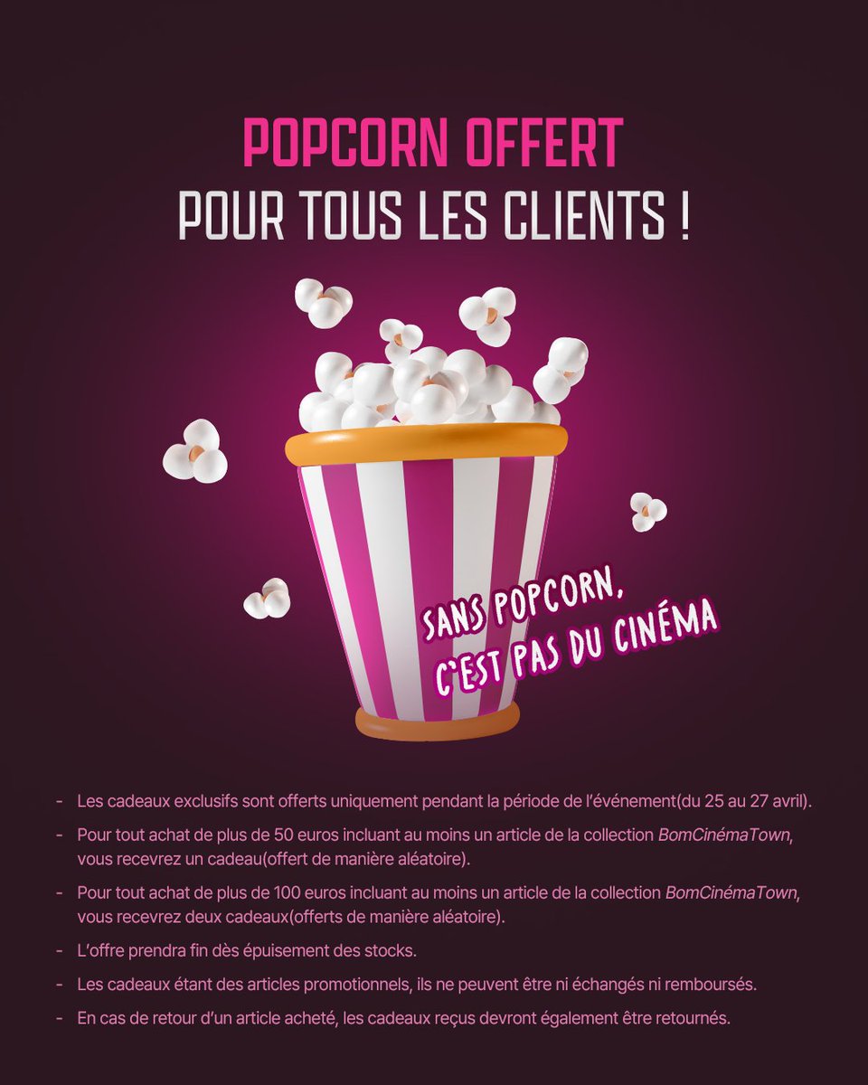 lezhin_fr's tweet photo. 🎁 Goodies exclusifs BomCinemaTown 🎉
💌 50€ → photocards PVC (aléa)
💌 100€ → film mark + photocards
🍿 Popcorn gratos pour tous !
📍 25–27 avril @ J.MEESHOP EU Paris
#BomCinemaTown #JMEESHOP #goodiesofferts #événementBL #popupstoreparis #cadeauxexclusifs https://t.co/FCcTZsi1B7