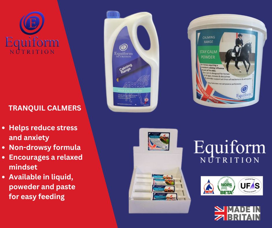 equiform's tweet image. Tranquil Calmers – Keep Your Horse Relaxed &amp;amp; Focused 

✅ Encourages a relaxed mindset
✅ Helps reduce stress &amp;amp; anxiety
✅ Non-drowsy formula – performance safe
✅ Available in liquid, powder &amp;amp; paste for easy feeding

equiformnutrition.co.uk/product-catego…