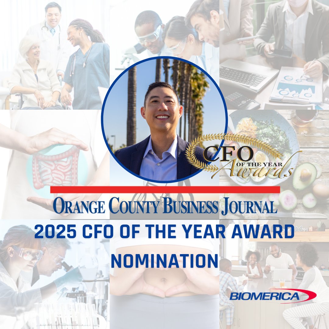 biomerica_inc's tweet image. CONGRATULATIONS to our Outstanding CFO, Gary Lu!

We are thrilled to announce that our very own Gary Lu has been nominated for the Orange County Business Journal's 18th Annual CFO of the Year Award for 2025!

#CFOoftheYear #Finance @OCBizJournal