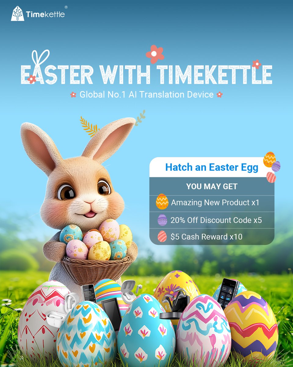 🌼 Timekettle Easter Challenge - 3 steps to hatch your Easter egg 🥚
1️⃣ Explore Timekettle’s website at least 10 seconds
timekettle.co/?ref=M18
2️⃣ Share this post to any of your social media
3️⃣ Like this post
🐇Unlock amazing rewards — explore spring without language barriers✨