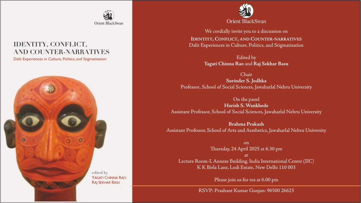 OrientBlackSwan's tweet photo. #Join us for a conversation on 'Identity, Conflict, and Counter-narratives: #Dalit Experiences in #Culture, #Politics, and #Stigmatisation', edited by Yagati Chinna Rao and Raj Sekhar Basu, at 6 pm on Thursday, 24 April 2025.
#Dalitstudies #BookDiscussion #OrientBlackSwan https://t.co/CkxdfX9f7t