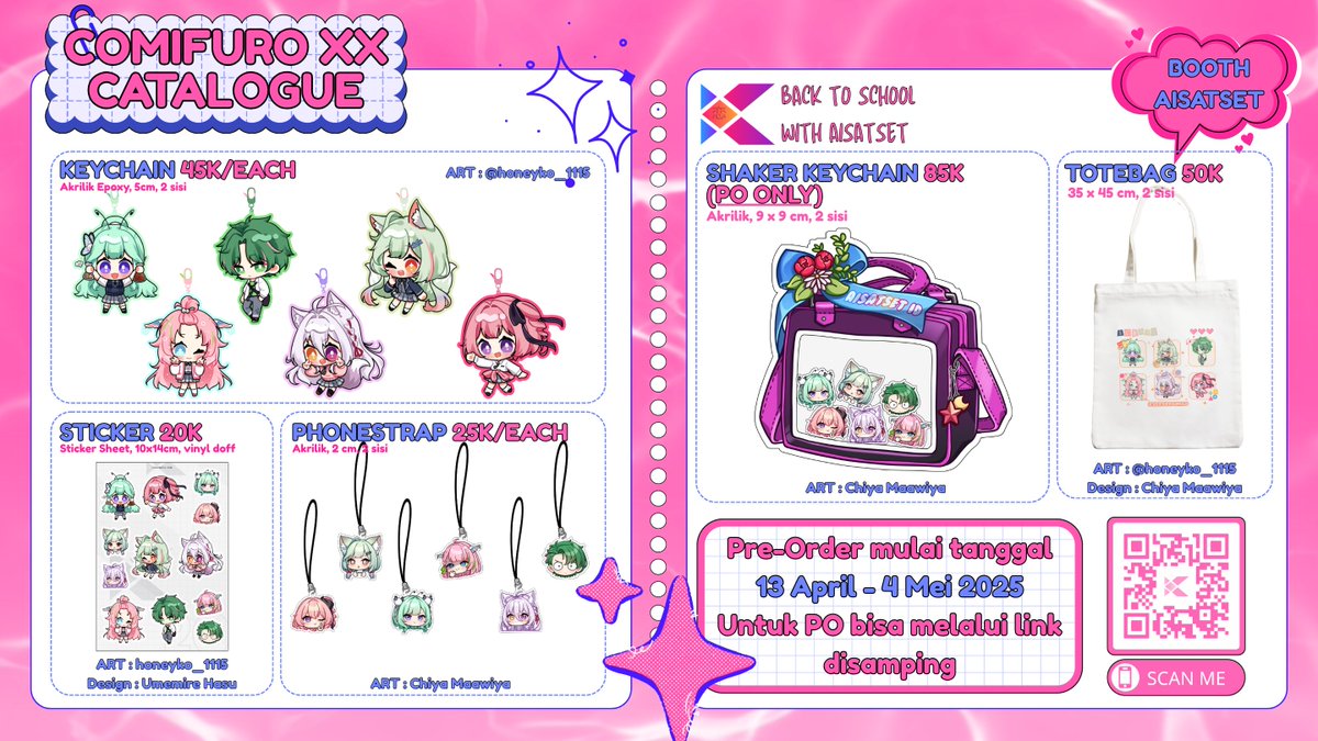 ⌞🔁&amp;❤️ are appreciated!⌝
𝓘𝓽'𝓼 𝓽𝓲𝓶𝓮 𝓽𝓸 𝓰𝓸 𝓫𝓪𝓬𝓴 𝓽𝓸 𝓼𝓬𝓱𝓸𝓸𝓵!

AISATSET ID #CFXX Merch PO is Now...
˗ˏˋ OPEN! ˊˎ˗
 
📆Apr 13th - May 4th 2025
🛒Pick Up &amp; Mail Order
📍Aisatset ID | Both Days
🔗forms.gle/r3VsieTBYx58Z5…

#CF20 #comifuro20catalog #COMIFUROXX