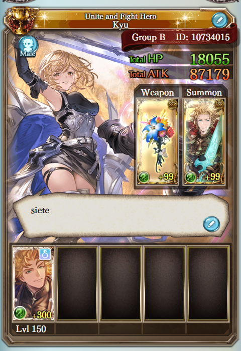 Harezena's tweet photo. Playing since April 13th, 2016. 
Wind,
I love Siete,
They made Yukata Siete Dark so I had to break my promise to only ring wind characters 🤧, 
I don't buy funny weapons anymore, I Siero ticket things to get dupes.
Looking for Zeph 250s😊
I'm out of touch with gbf twitter https://t.co/Bdy8HIQNPR