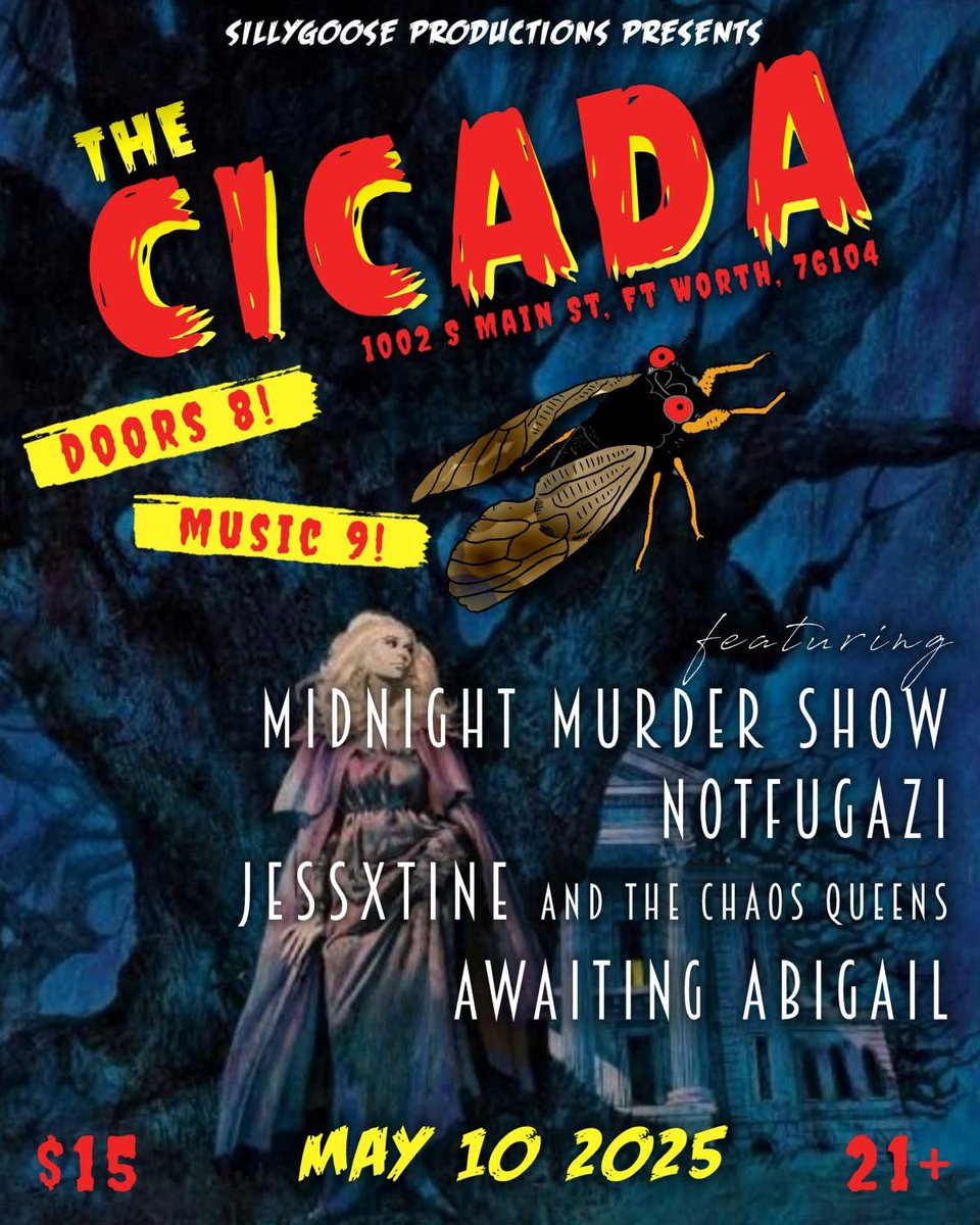 awaitingabigail's tweet photo. Next show! Saturday May 10th at The Cicada in Fort Worth, TX. Great lineup of bands, letโs bring it to this awesome venue 817! #livemusic #fortworthmusic #DFW #dfwmusic #HardRock #grunge #metal https://t.co/Kift5C3M66