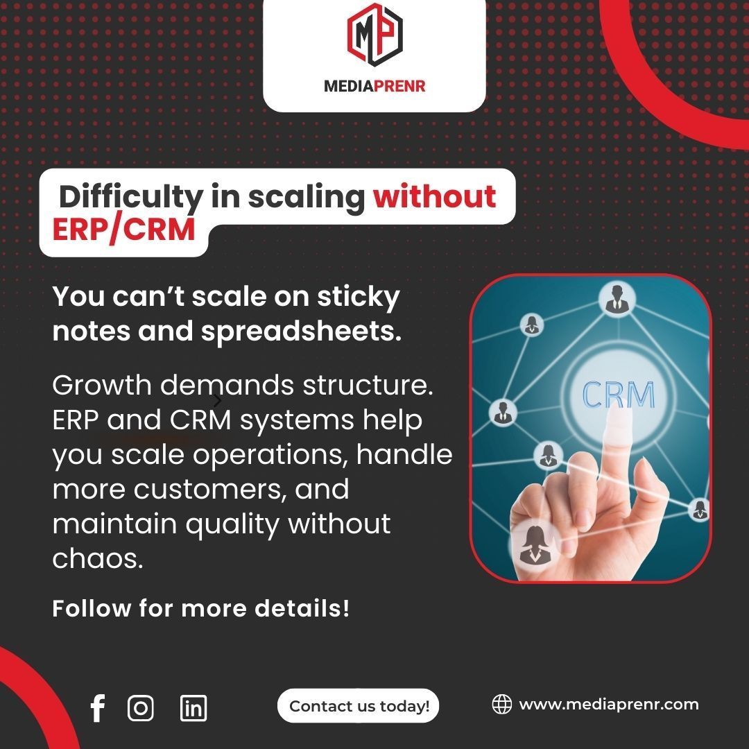 MPrenr's tweet photo. Difficulty in scaling without ERP/CRM

 “You can’t scale on sticky notes and spreadsheets. 🚀📋”

 Growth demands structure.
 ERP and CRM systems help you scale operations, handle more customers, and maintain quality without chaos.

 #ScalableSolutions #ERPCRM #GrowthTools https://t.co/Uhs16Uc3Ck