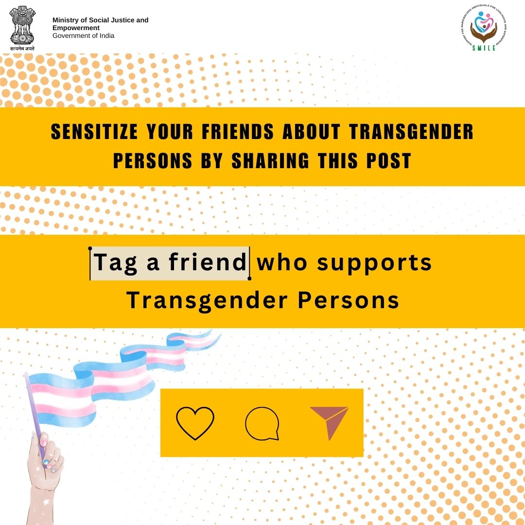 SMILE MoSJE (@smile_mosje) on Twitter photo Share the post with your friends and educate everyone on subject related to Transgender Persons!
#equalrightsforall #Equality #TransRightsAreHumanRights #inclusion <a href="/Drvirendrakum13/">Dr. Virendra Kumar</a> <a href="/blvermaup/">B.L Verma</a> <a href="/MSJEGOI/">Ministry of Social Justice & Empowerment, GOI</a> <a href="/mygovindia/">MyGovIndia</a> <a href="/PIB_India/">PIB India</a> <a href="/NISD_India/">National Institute of Social Defence (NISD)</a> <a href="/NMBA_MSJE/">Nasha Mukt Bharat Abhiyaan</a> Share the post with your friends and educate everyone on subject related to Transgender Persons!
#equalrightsforall #Equality #TransRightsAreHumanRights #inclusion <a href="/Drvirendrakum13/">Dr. Virendra Kumar</a> <a href="/blvermaup/">B.L Verma</a> <a href="/MSJEGOI/">Ministry of Social Justice & Empowerment, GOI</a> <a href="/mygovindia/">MyGovIndia</a> <a href="/PIB_India/">PIB India</a> <a href="/NISD_India/">National Institute of Social Defence (NISD)</a> <a href="/NMBA_MSJE/">Nasha Mukt Bharat Abhiyaan</a>
