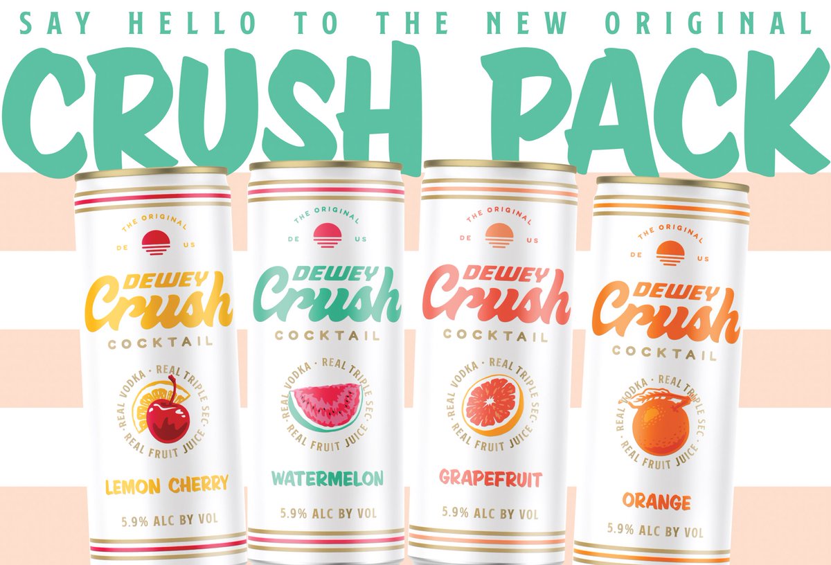 ambaumlabs's tweet photo. Ambaum brand @drinkdeweycrush dropping the new 8pk Crush Pack with Orange, reformulated Watermelon and Grapefruit, and the all new Lemon Cherry 🍋 🍒. Fun and flavor! https://t.co/E5ubYVlhZo https://t.co/yAV7LfnsU5