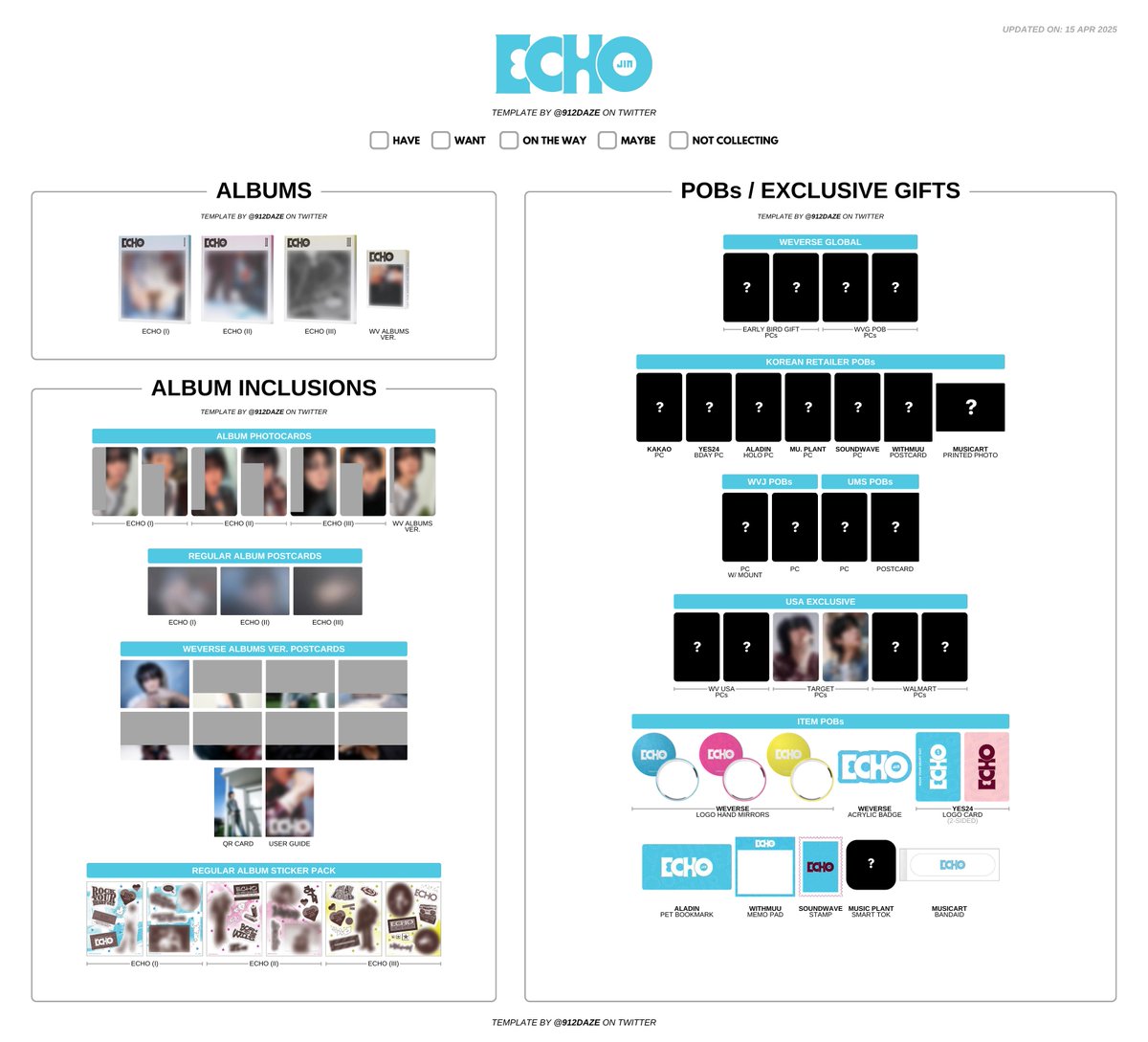 BTS JIN SEOKJIN ALBUM PC PHOTOCARD WL WISHLIST TEMPLATE