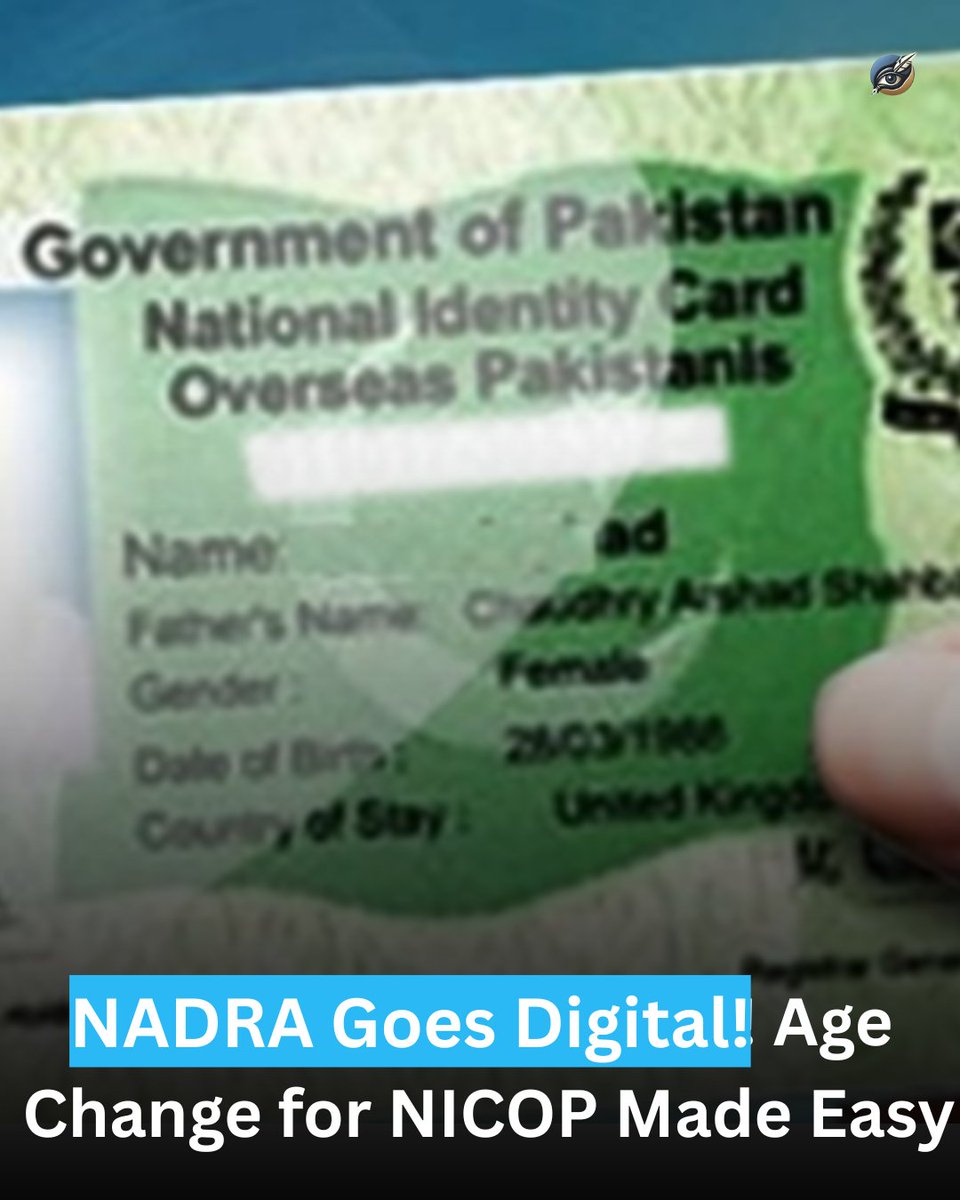 indusexaminer's tweet photo. 🆕 NADRA updates age correction guidelines for NICOP holders in 2025.
Overseas Pakistanis can now modify their date of birth via the Pak Identity Portal, mobile app, or by visiting a NADRA Registration Center.
Full story ➡️ https://t.co/RCBVh85eTr
#NADRA #NICOP #AgeCorrection https://t.co/0RwKTekqKY