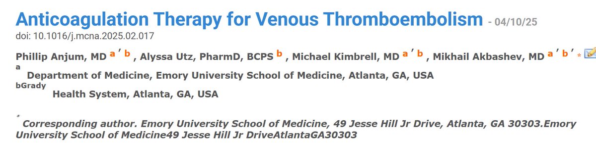 AnjumLuis's tweet photo. Check out my very first publication where I am first author on anticoagulation therapy for VTE in Medical Clinics of North America! @ElsevierConnect https://t.co/r8CemqzPyP
