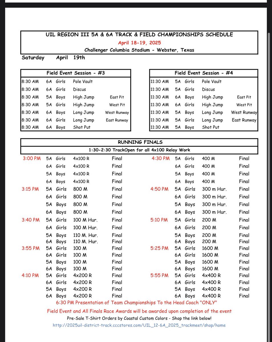 UIL Region 3 Track Meet Schedule @ Challenger Stadium Clear Creek ISD <a href="/cycreekhs/">Cy Creek High School</a> <a href="/CyCreekAthletic/">Cy Creek Athletics</a> <a href="/CyCreekBooster/">CyCreekBooster</a>