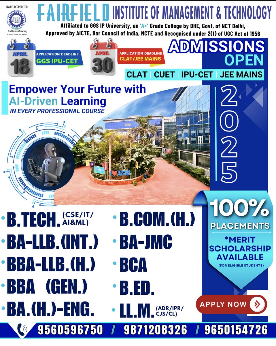FIMTDELHI's tweet photo. Hurry! Last &amp; Final Chance for  #GGSIPUadmission2025 Application 
✅April 18th – Application Deadline for GGS IPU-CET 
✅April 30th – Application Deadline for CLAT/JEE MAINS 
📞 9560596750 | 9871208326 | 9650154726
#clat #jeemains #cuet2025 #IPUcet https://t.co/3HkELOmL9i