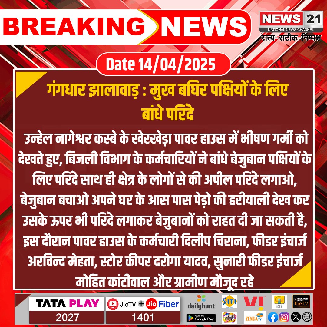 MeenaDaleep's tweet photo. तेज गर्मी में बेजुबान परिंदों के लिए परिंदे की व्यवस्था की आप सभी से भी अपील है कि  अपने आस-पास पेड़ो में परिंदे लगाए।
@artizzzz @JVVNLCCare @hlnagar @rpbreakingnews @DainikBhaskar @BhajanlalBjp @news21 https://t.co/3hAp411dhf