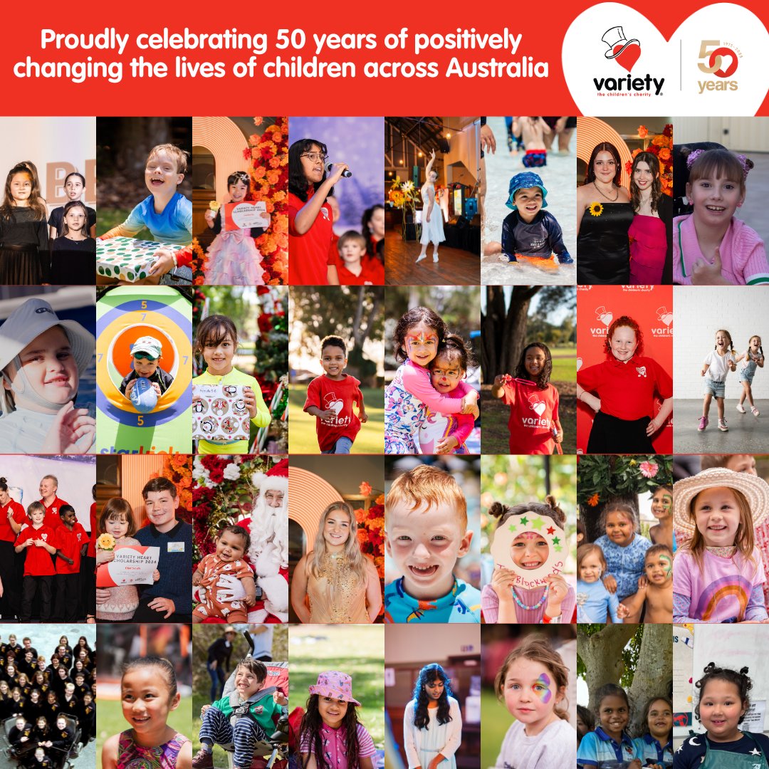 Celebrating 50 Years of Variety in Australia! 🎉
Together, we’ve supported over 2 million kids and granted $700 million in life-changing support to children living with disability, disadvantage or serious illness.
Here’s to the next 50! ❤️
#VarietyAustralia50 #VarietyAU