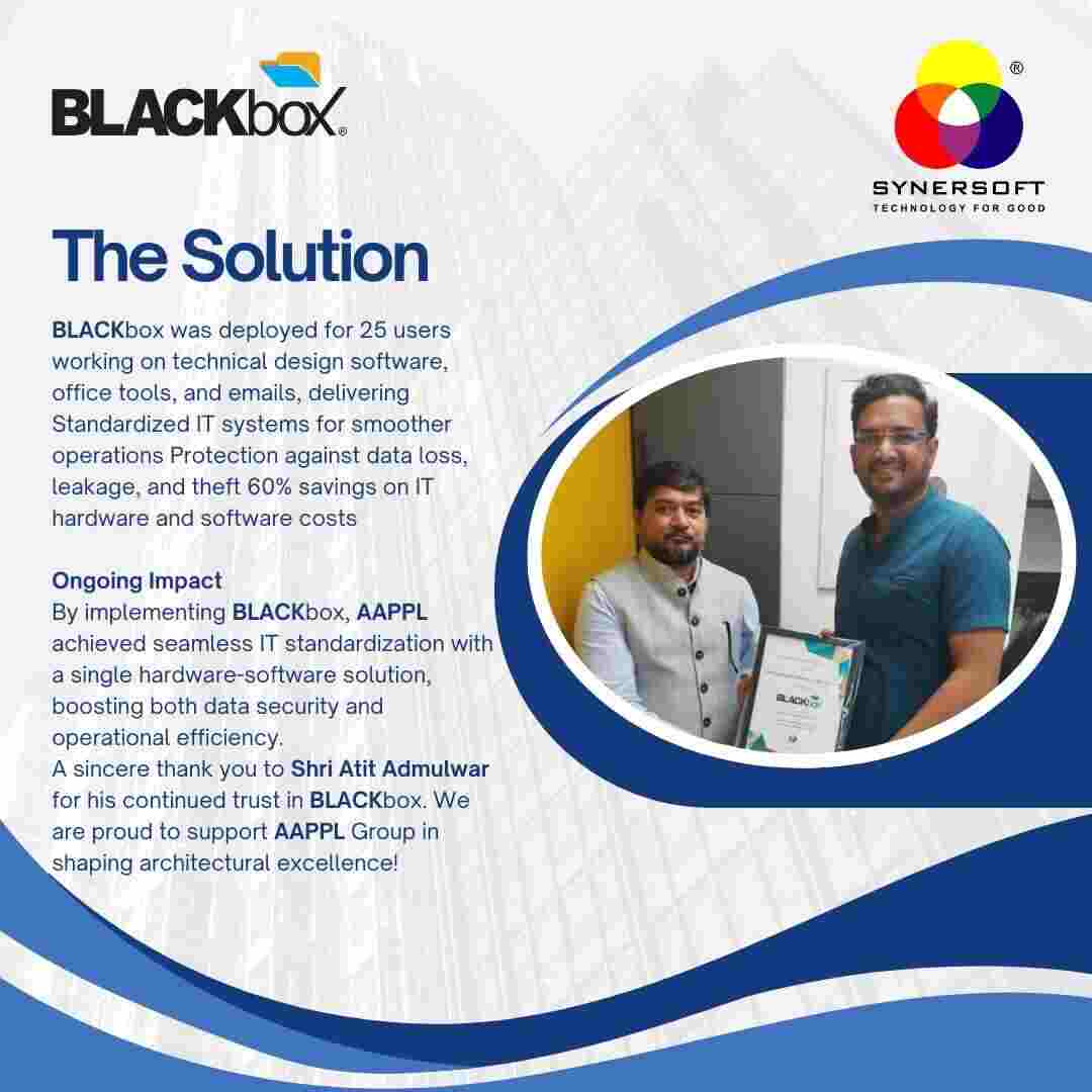 SynersoftTech's tweet photo. 🌟 Celebrating 6 Years of Trust 🌟

Synersoft expresses heartfelt gratitude to Atit Admulwar Planners (OPC) Pvt Ltd, Pune, for entering the 6th year of adopting BLACKbox.

Read the full story: https://t.co/7GSjubXIuX

#BLACKbox #AAPPLGroup #DataSecurity #MSMESolutions #Synersoft https://t.co/gZHBBxwtaW