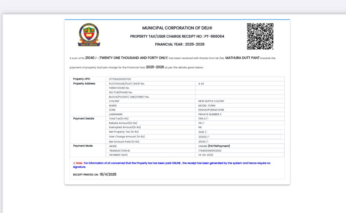 Sumitpant0410's tweet image. @MCD_Delhi @LtGovDelhi @gupta_rekha @CMODelhi 
I have been charged an exorbitant amount of Rs. 20,000 as User Fee in Property Tax for 2025-26 for a 9 sq mt Clinic being operated by my father, an Ayurvedic Medical Practitioner. Please look into the matter &amp;amp; refund the amount.