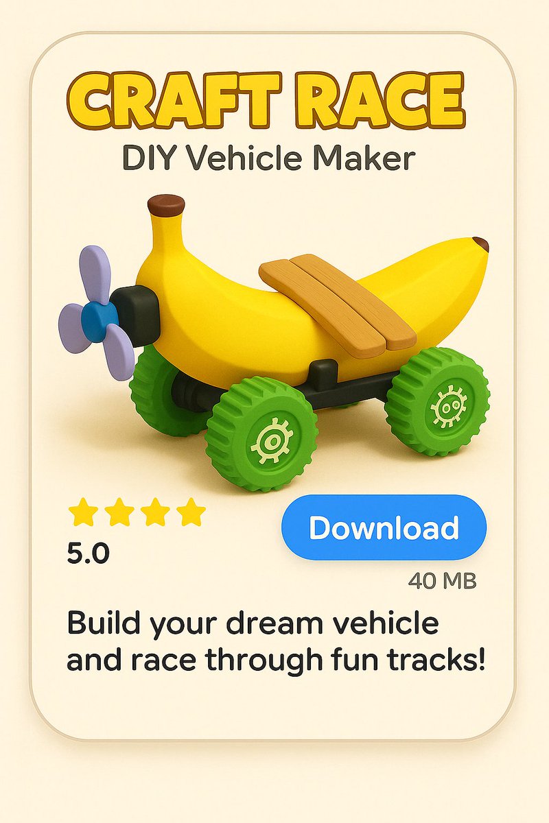 mukeshjuadi's tweet photo. What's the craziest vehicle you can imagine? 🤔 Build it and race it in Craft Race! 
Download and show us what you've got! 👇
https://t.co/cyOAM0uQKS

#DIYGame #VehicleBuilding #MobileGamingCommunity #IndieDev #IndieGameDev
#gamingcon #gamedev https://t.co/igyLVsTbAk