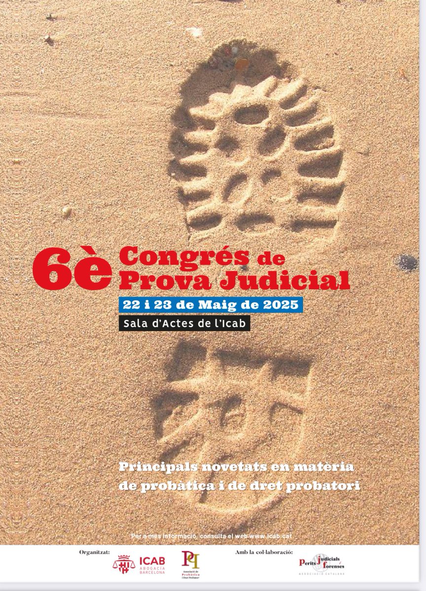 INFOPERITS's tweet photo. 22 i 23-Maig ➡️ esponsoritzem el VI CONGRÉS DE PROVA JUDICIAL organitzat x @ICABarcelona i l’Instituto de #probatica y #Derechoprobatorio (https://t.co/aYPYJl5dTu). Aborda els diferents mitjans prova des d diferents òptiques. Molt recomanable!! + Info 👇
https://t.co/CqSMB7dWH7 https://t.co/8d2XppoXOO
