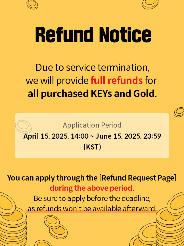 kdkd_official's tweet photo. [Refund Notice]

Hello, this is digital merch platform KDKD.
Due to service termination, we will be offering full refunds for all purchased KEYs and Gold.

▶Refund Application Period
April 15, 2025, 14:00 – June 15, 2025, 23:59 (KST)

▶How to Apply
🔗 https://t.co/SiTAaRFxIt
- You can submit your request via the 'Refund Request Page' during the period above.
- Please note that refunds will not be available after the deadline, so we kindly ask that you apply before the application period ends.

We truly appreciate your time with KDKD and your continued support.
We will do our utmost to ensure a smooth process until the very end.

Thank you.