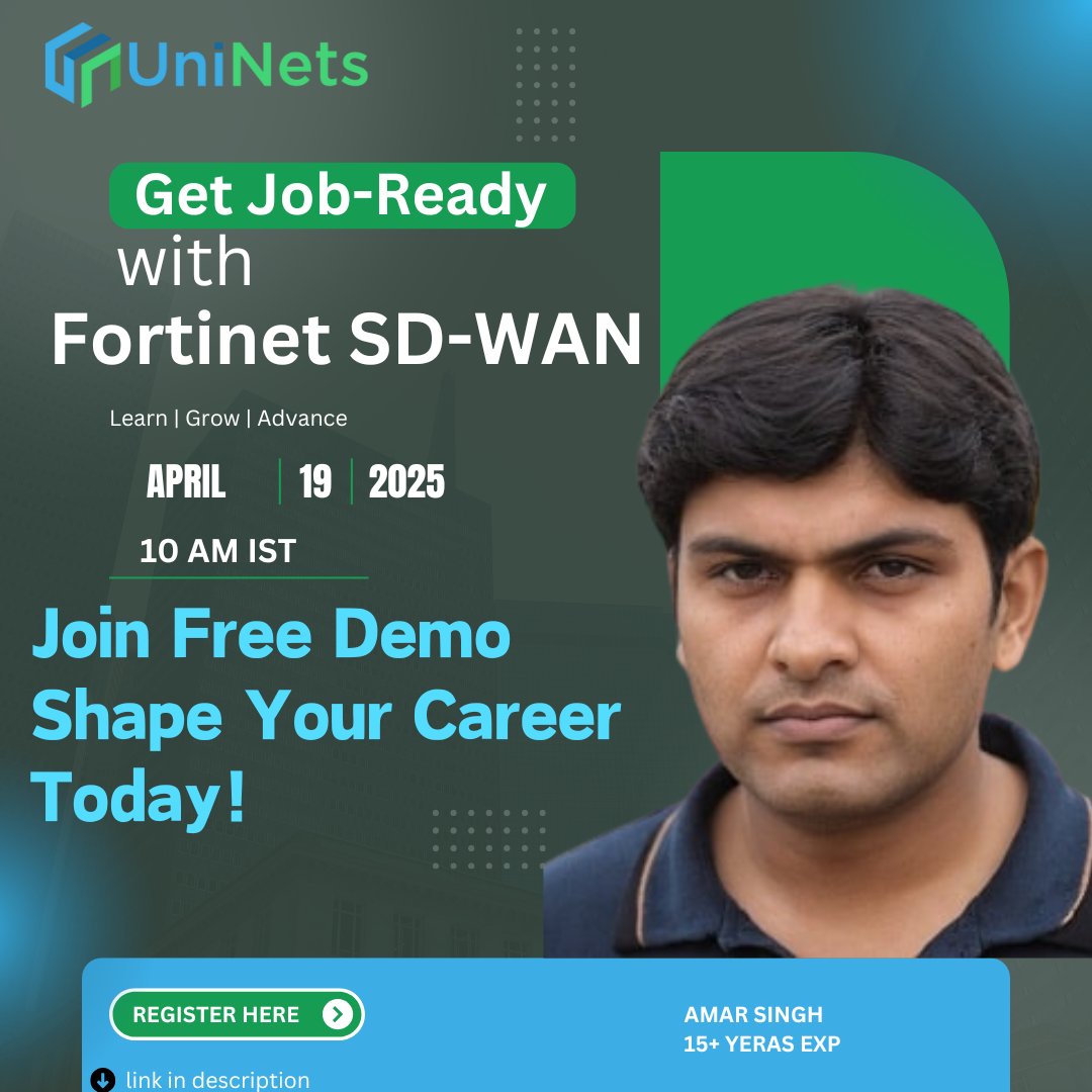 uninets53's tweet photo. Boost Your Career with Fortinet SD-WAN! 
19th April 2025 - 10 AM IST
 Register now: https://t.co/LTgAsW63mW
#Fortinet #SDWANTraining #ITCareers #CybersecurityCareers #NetworkingTechnology #CareerDevelopment #ITSkills #TechNetworking #CloudNetworking #DigitalTransformation https://t.co/7L6sBAuFm3
