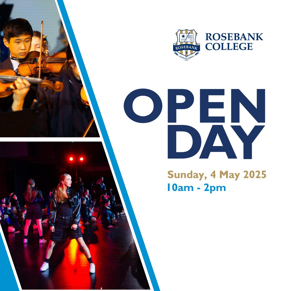 Explore Creative and Performing Arts (CAPA) at Rosebank at our Open Day - Sunday, 4 May from 10am - 2pm.

Register today: rosebank.nsw.edu.au/join-us/openday

#RosebankOpenDay