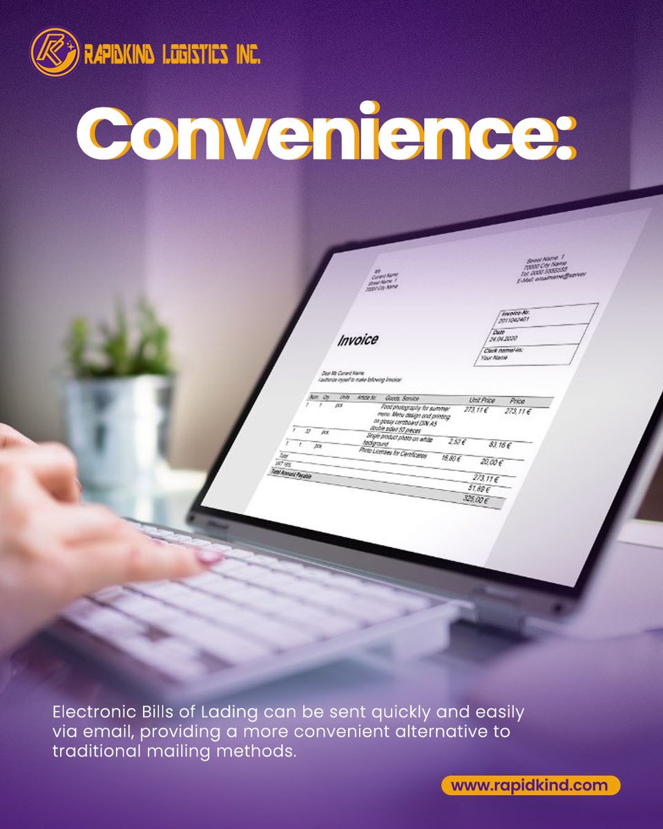 RapidKind's tweet photo. Say goodbye to delays and paperwork.
With Electronic Bills of Lading, you can send documents quickly and easily via email — a faster, more efficient alternative to traditional mailing.

https://t.co/LDymoSvYoi
#ShippingSimplified #LogisticsMadeEasy #Rapidkind #ElectronicBOL https://t.co/DRbuseiF92