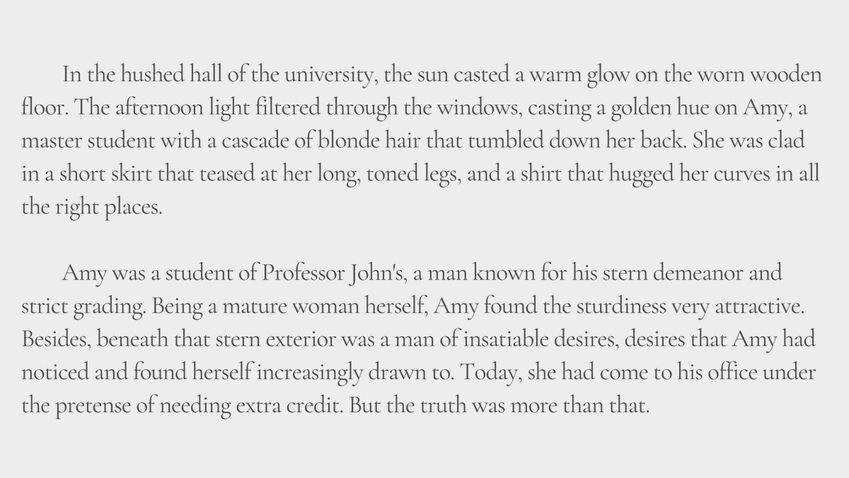 AWoo432's tweet photo. First short story: Extra credits 
(672 words)

A hungry lady needs some credits from her professor, who can say no?

Read the full story at:
https://t.co/JNNzfKmFQl

#fansly #adultcontent #adultstories #spicystories https://t.co/b5XhvSS6wN