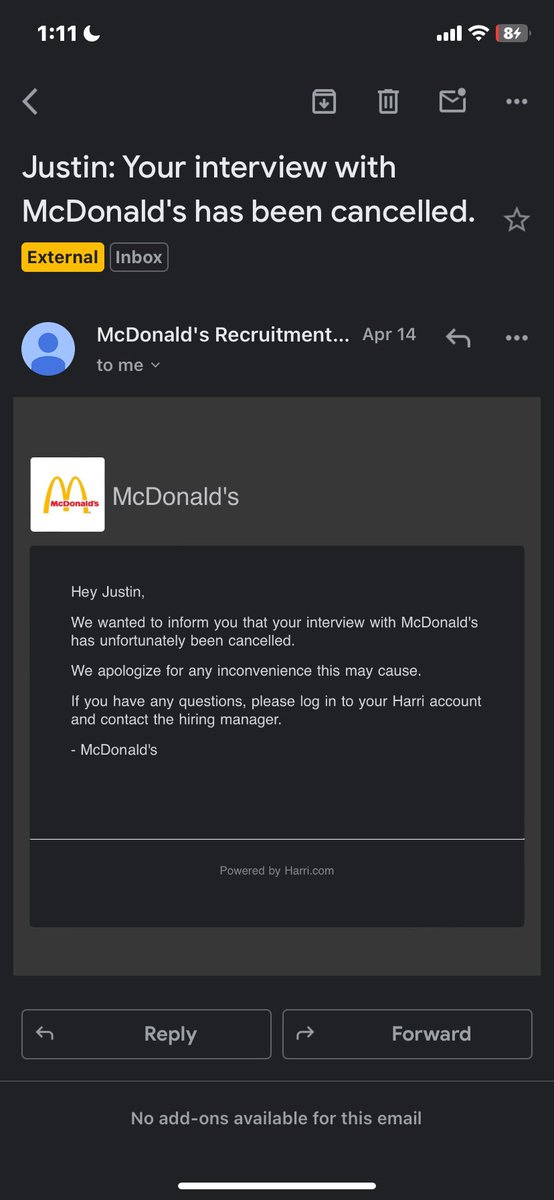 howyoudoing2day's tweet photo. Had an interview for McDonald’s and the interview was cancelled the day before without any explanation 😭🙏 https://t.co/HfLyjPz7TZ