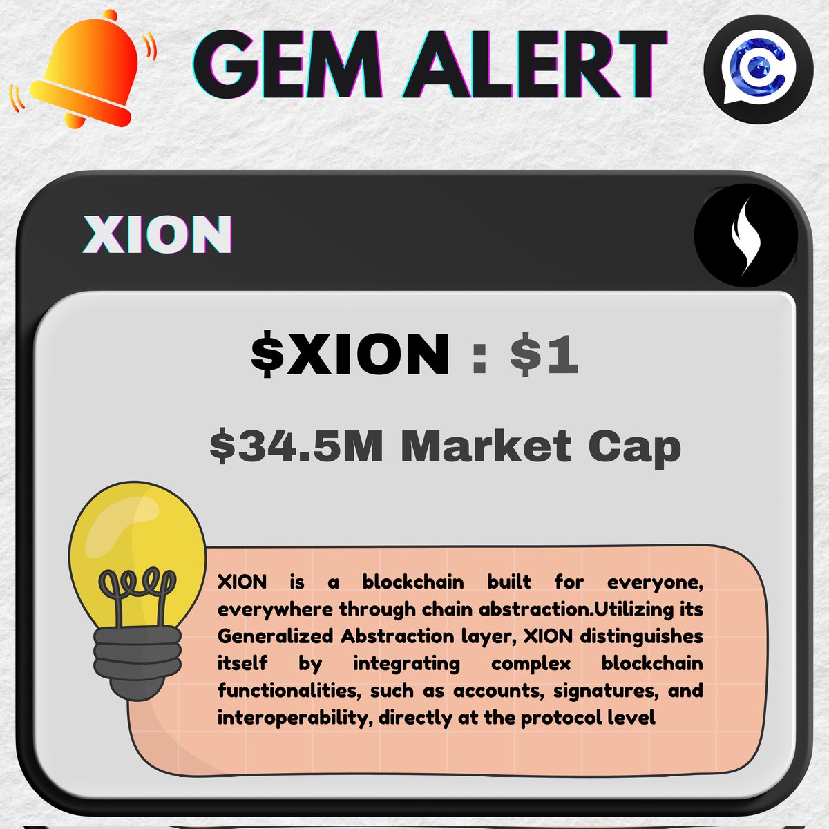 🚨 𝐏𝐨𝐭𝐞𝐧𝐭𝐢𝐚𝐥 𝐆𝐞𝐦 𝐀𝐥𝐞𝐫𝐭 🚨

💎 $XION 💎 <a href="/burnt_xion/">XION</a>

𝐎𝐯𝐞𝐫𝐯𝐢𝐞𝐰 :

👉  XION is a blockchain built for everyone, everywhere through chain abstraction.

👉 Utilizing its Generalized Abstraction layer, XION distinguishes itself by integrating complex blockchain