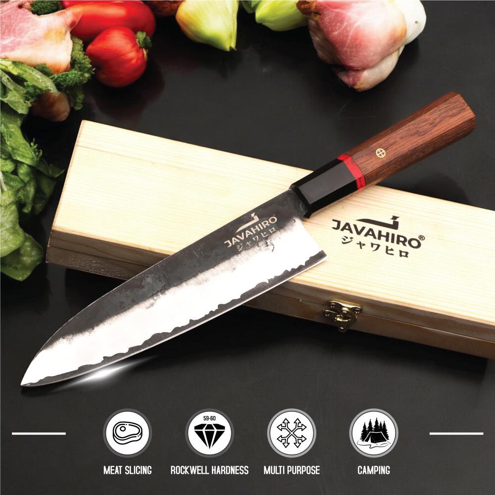 JavaHiroLLC's tweet image. Handcrafted Mastery Created By Expert Artists Using Traditional Japanese Forging Techniques 8 Inch Chef Knife Features High Carbon Steel Core That Guarantees Razor Sharp Edges Retention And Out Standing Stain Resistance #cheflife #javahiro #japaneseknife #chef